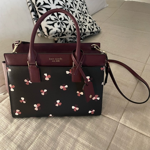 Kate Spade Black and Burgundy Floral Handbag - Picture 1 of 12